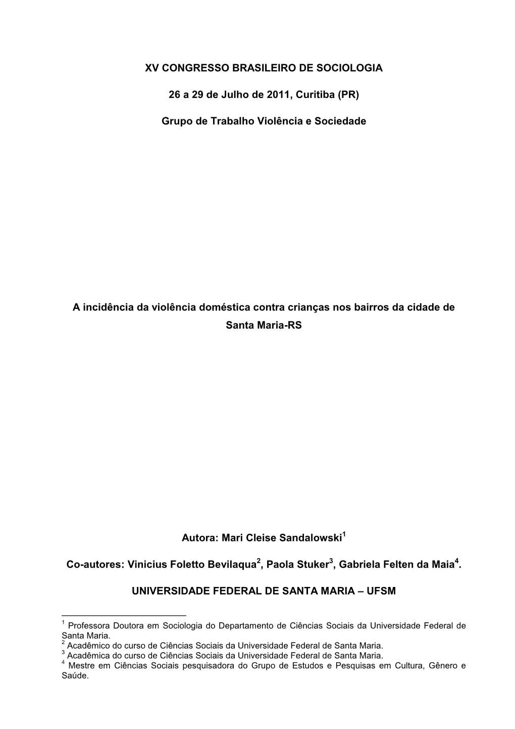 Xv Congresso Brasileiro De Sociologia