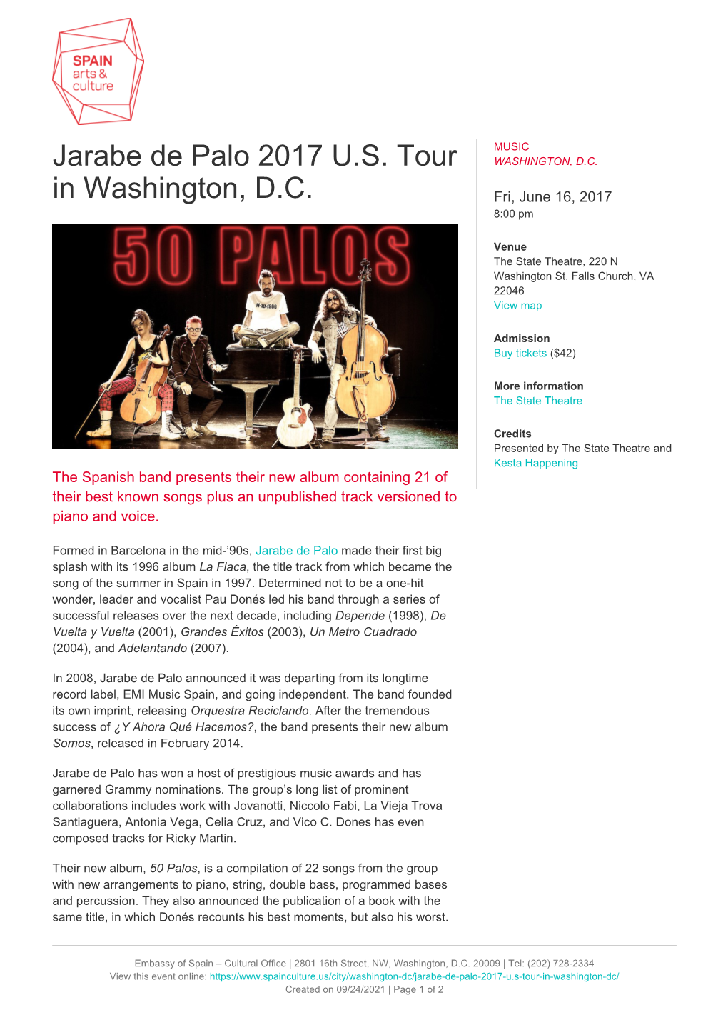 Jarabe De Palo 2017 U.S. Tour in Washington, D.C