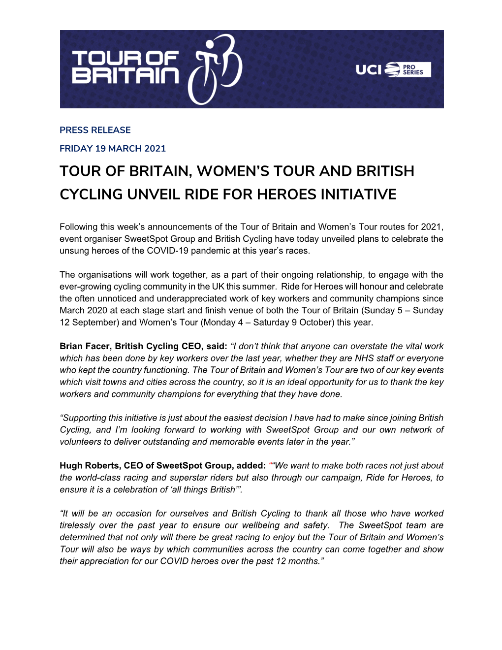 Tour of Britain, Women's Tour and British Cycling Unveil