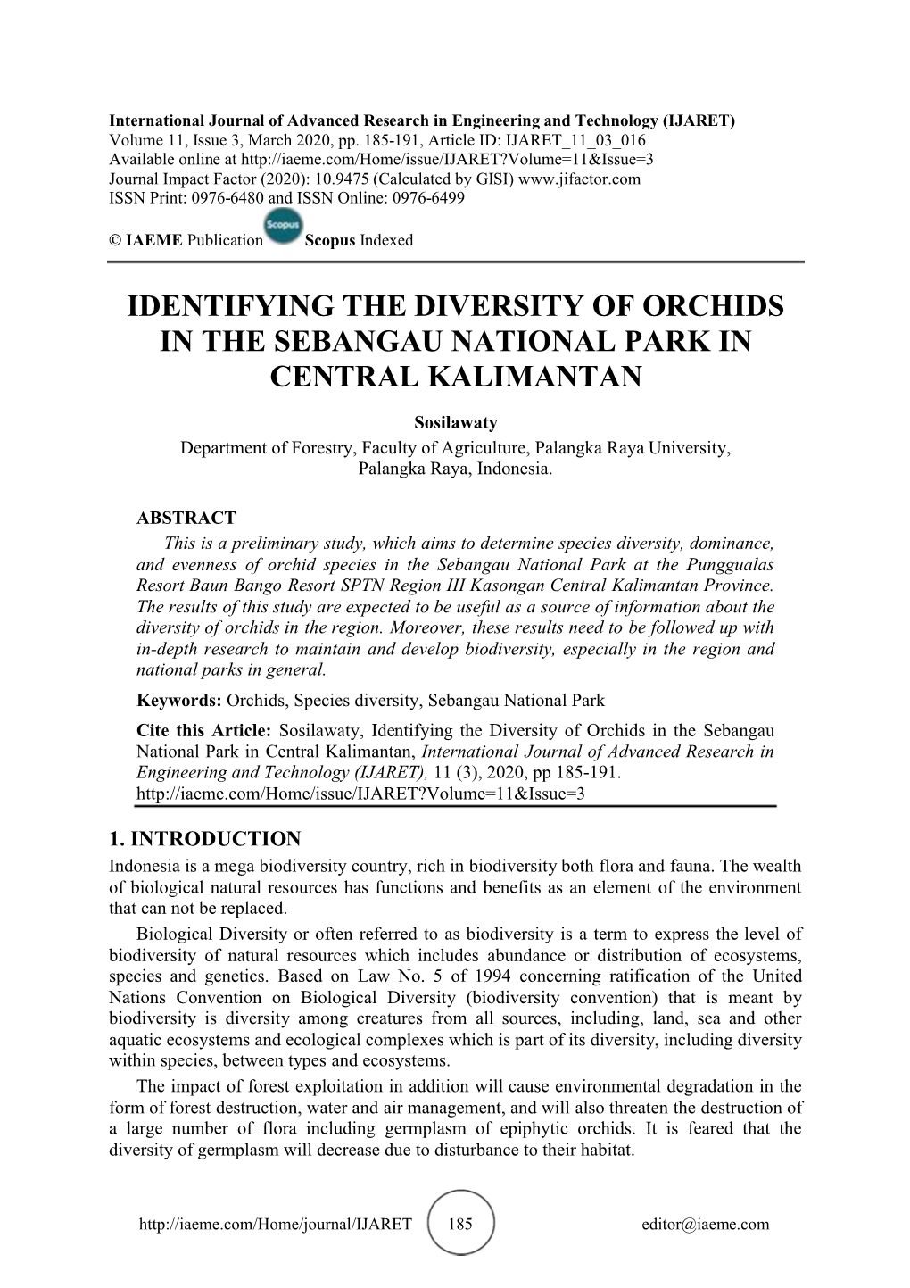 Identifying the Diversity of Orchids in the Sebangau National Park in Central Kalimantan