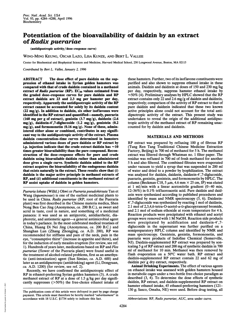 Potentiation of the Bioavailability of Daidzin by an Extract Ofradix