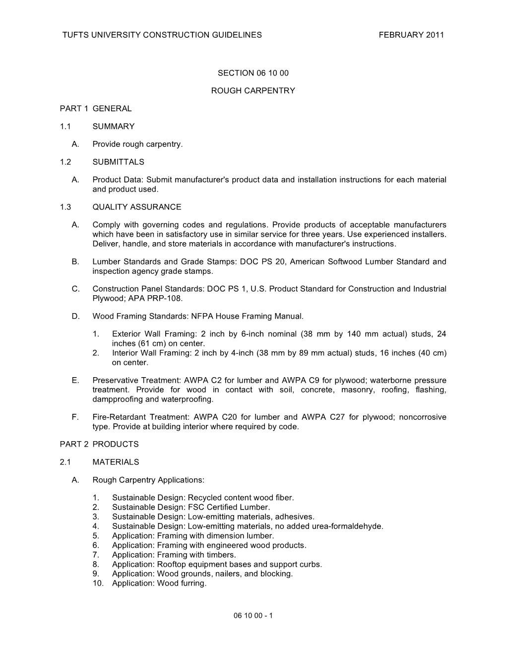 Tufts University Construction Guidelines February 2011