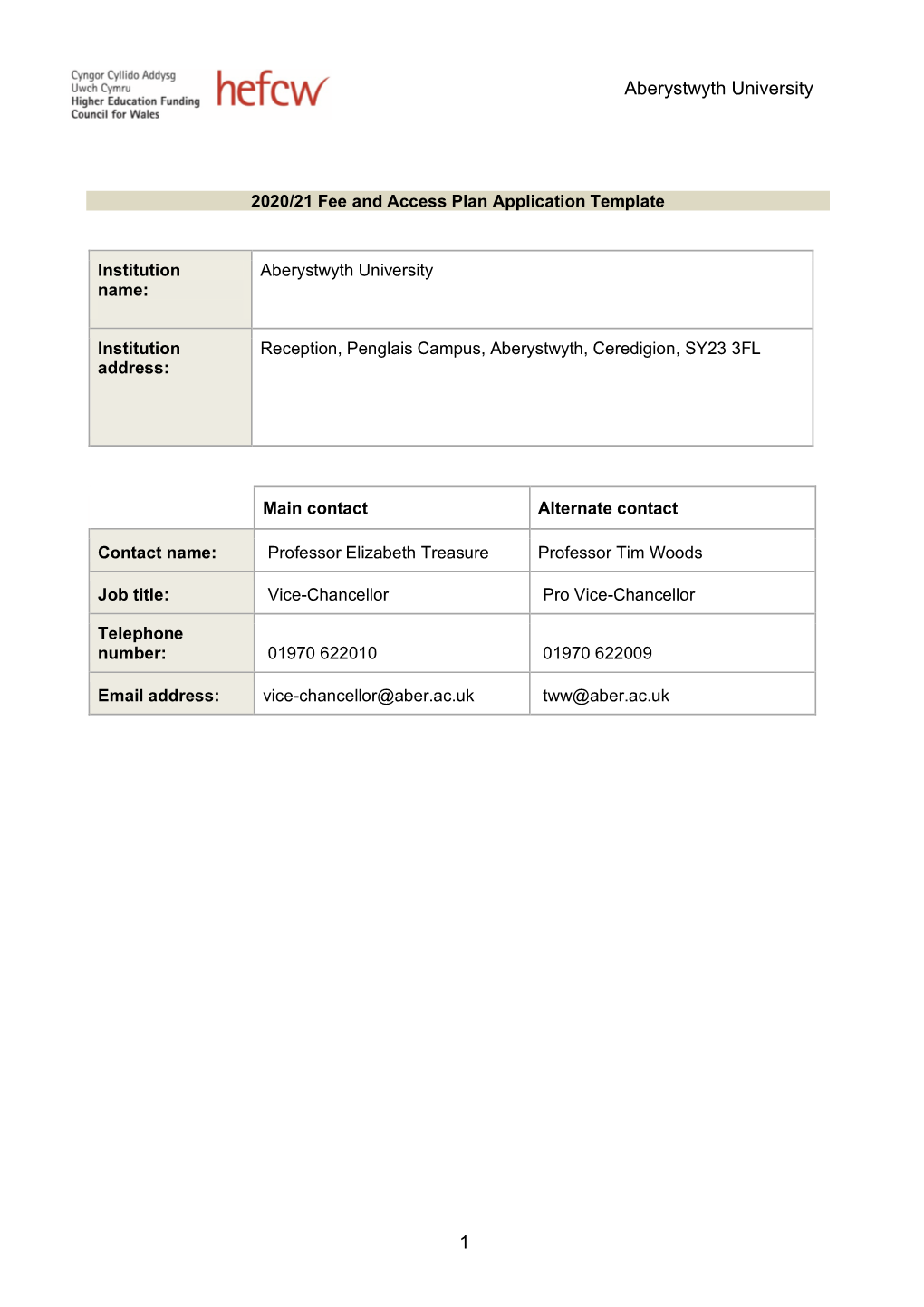 2020/21 Fee and Access Plan Application Template