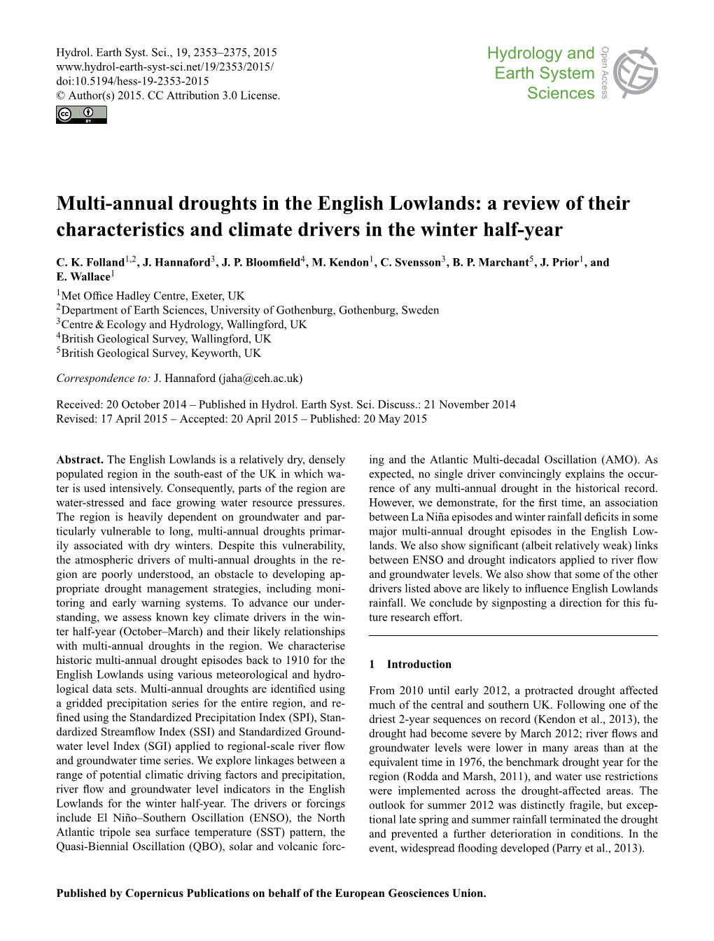 Multi-Annual Droughts in the English Lowlands: a Review of Their Characteristics and Climate Drivers in the Winter Half-Year