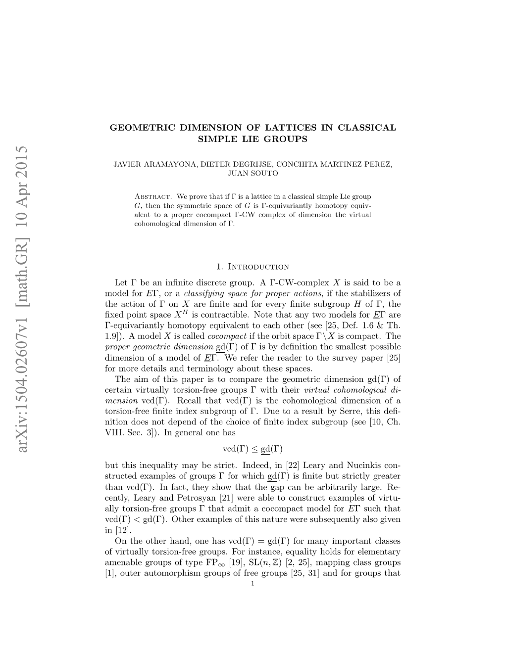 Arxiv:1504.02607V1 [Math.GR]