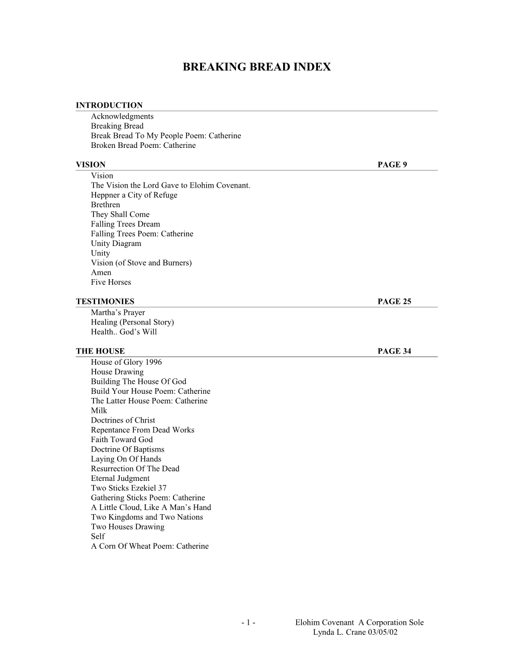 Breaking Bread Index