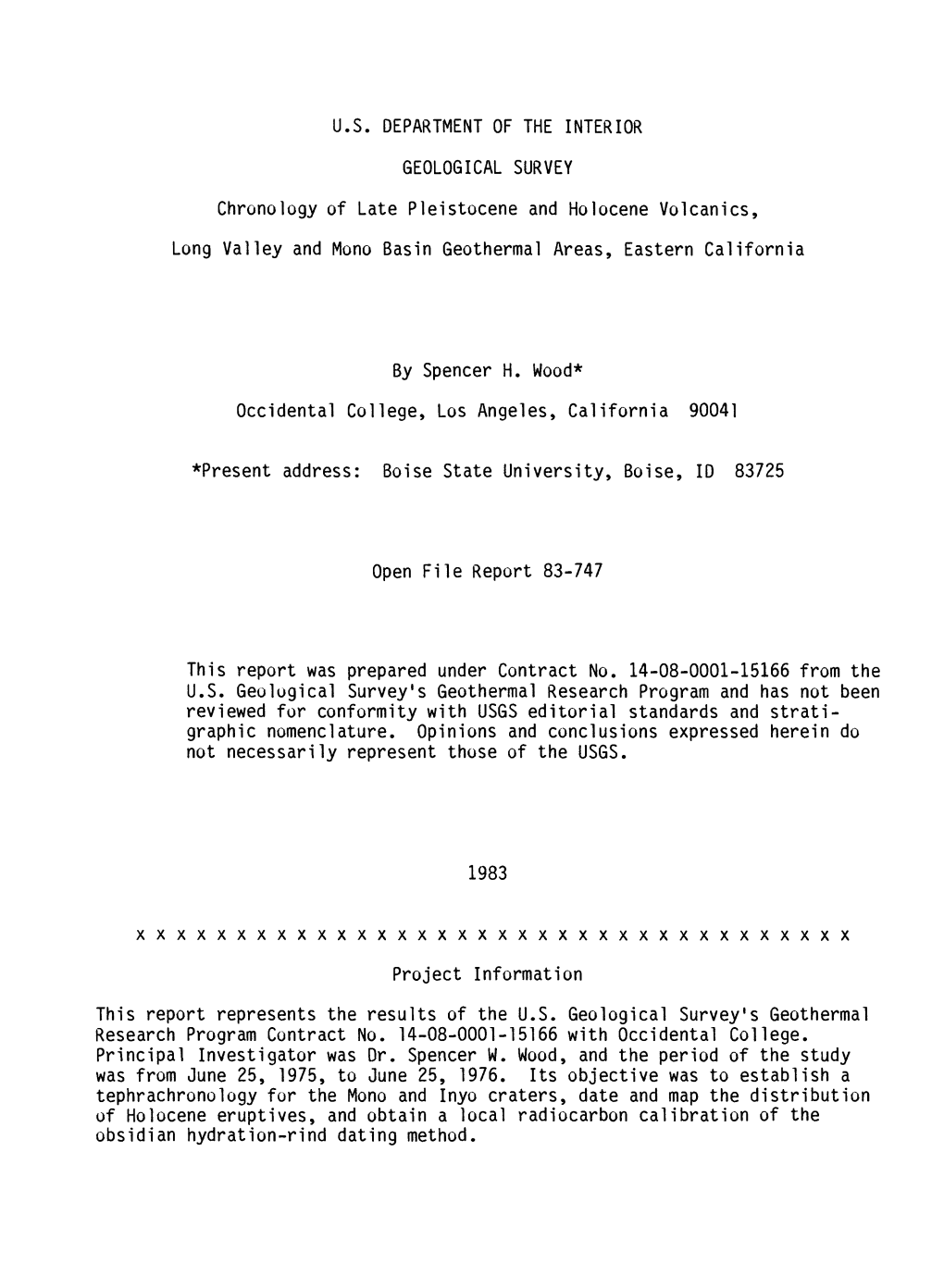 Chronology of Late Pleistocene and Holocene Volcanics, Long Valley and Mono Basin Geothermal Areas, Eastern California