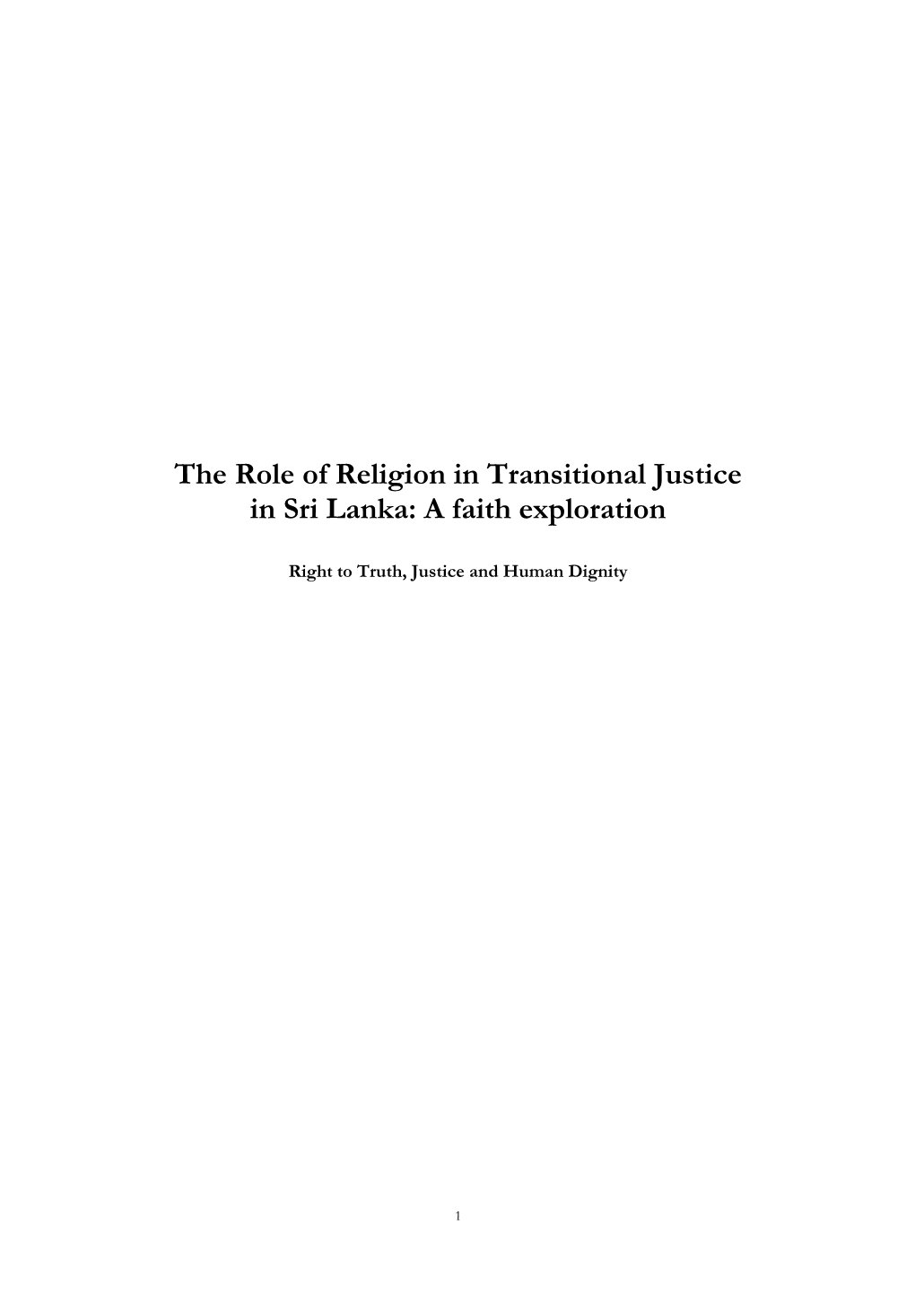 The Role of Religion in Transitional Justice in Sri Lanka: a Faith Exploration