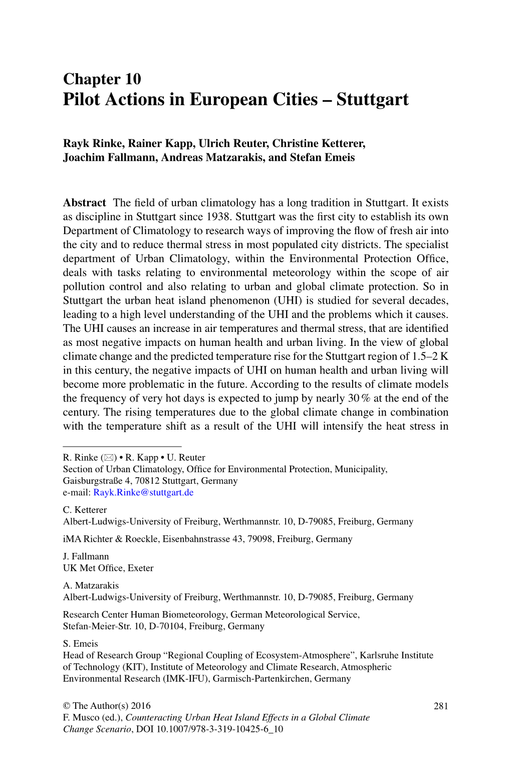 Pilot Actions in European Cities – Stuttgart