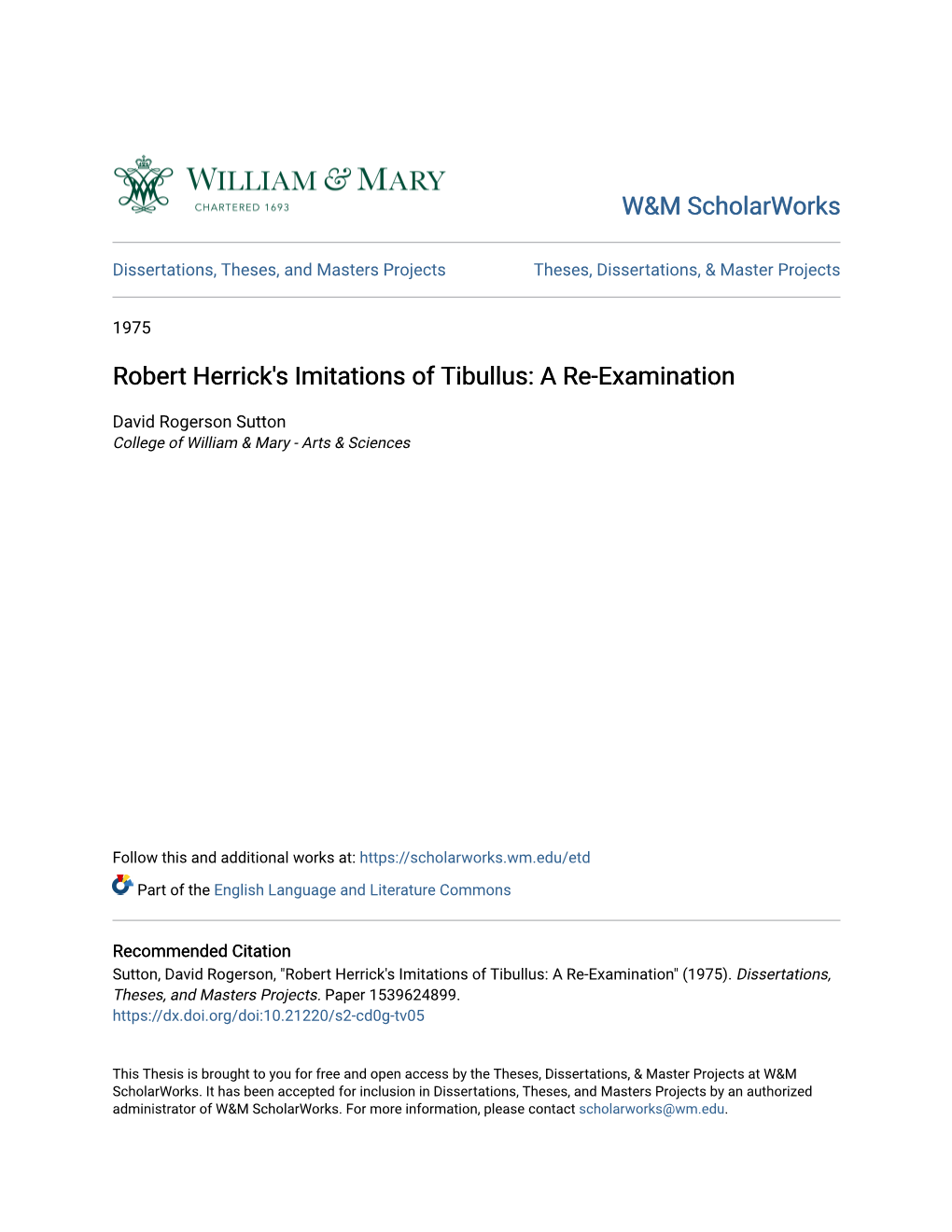 Robert Herrick's Imitations of Tibullus: a Re-Examination
