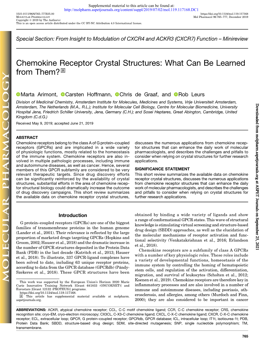 Chemokine Receptor Crystal Structures: What Can Be Learned from Them? S