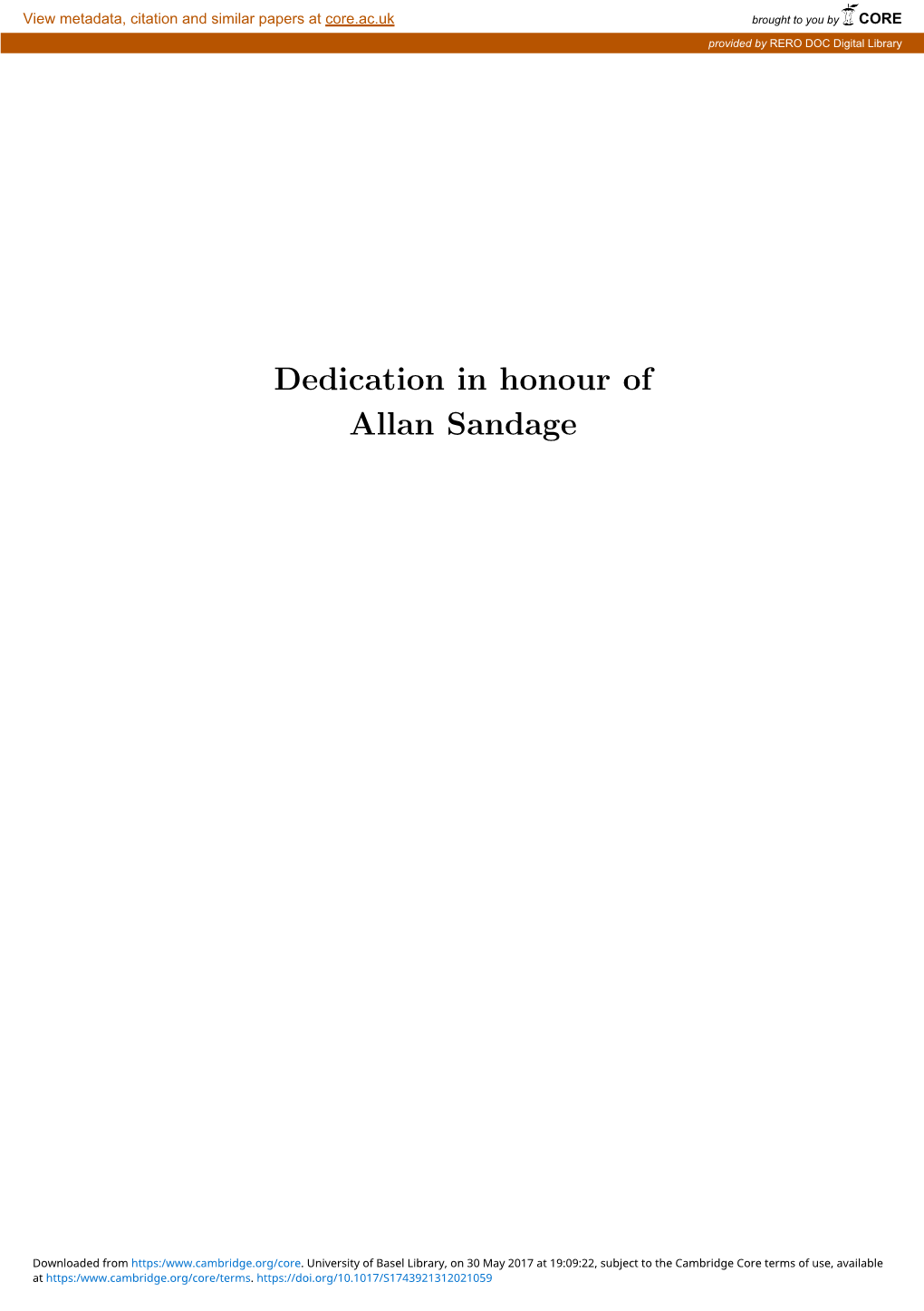 Dedication in Honour of Allan Sandage