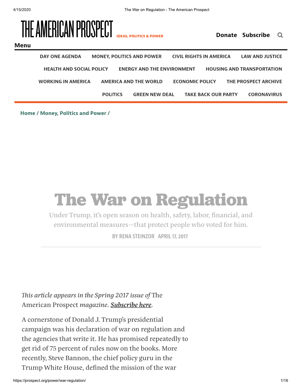 The War on Regulation - the American Prospect