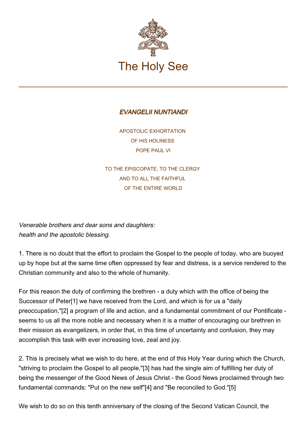 Apostolic Exhortation Evangelii Nuntiandi