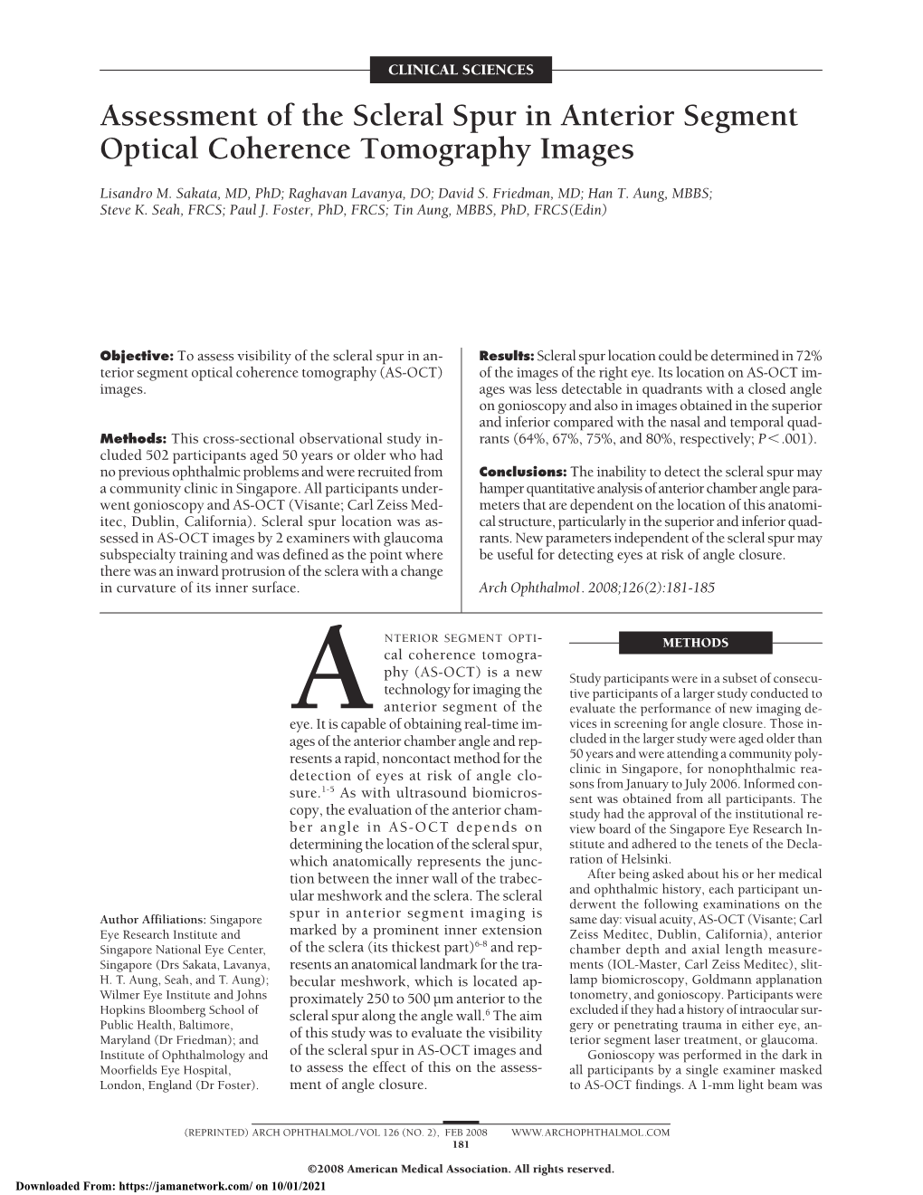 Assessment of the Scleral Spur in Anterior Segment Optical Coherence Tomography Images