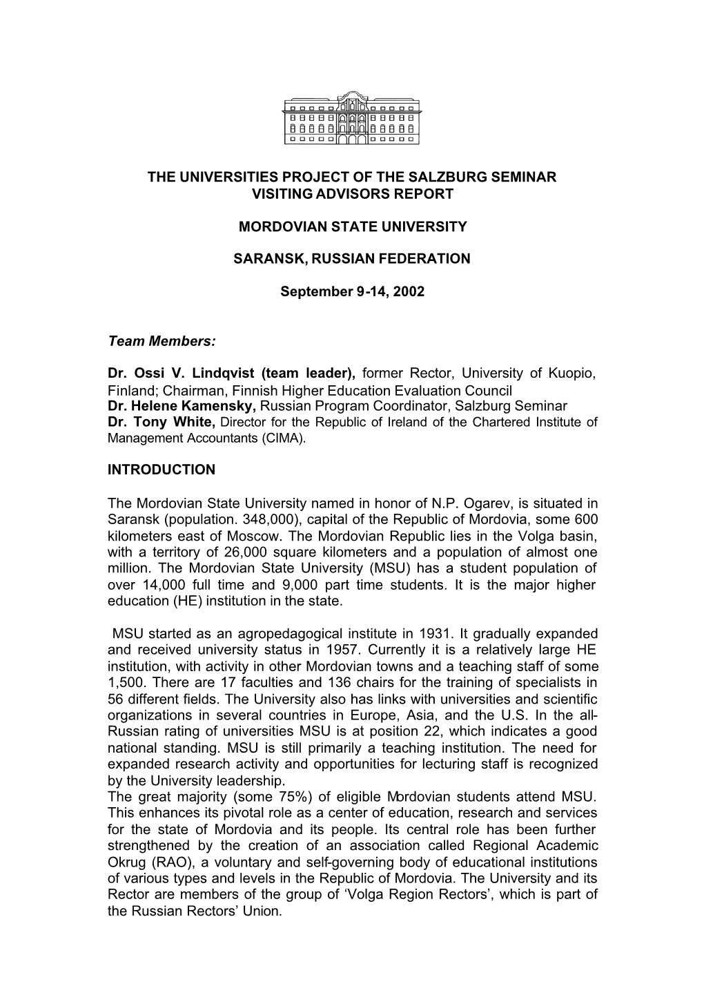 VAP 43 MSU Saransk Report 2002