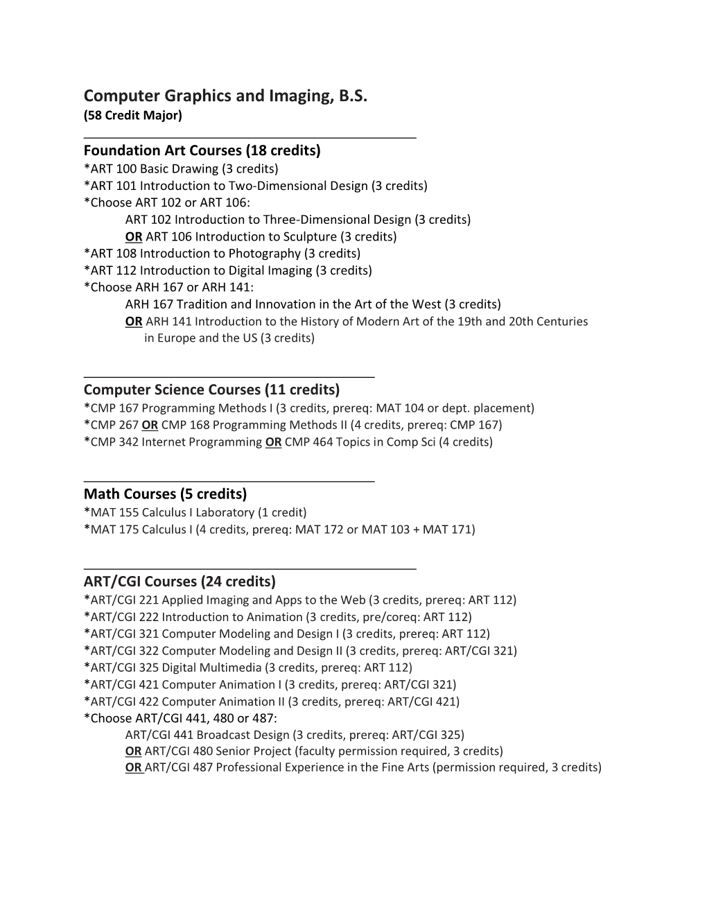 Computer Graphics and Imaging, B.S. (58 Credit Major)