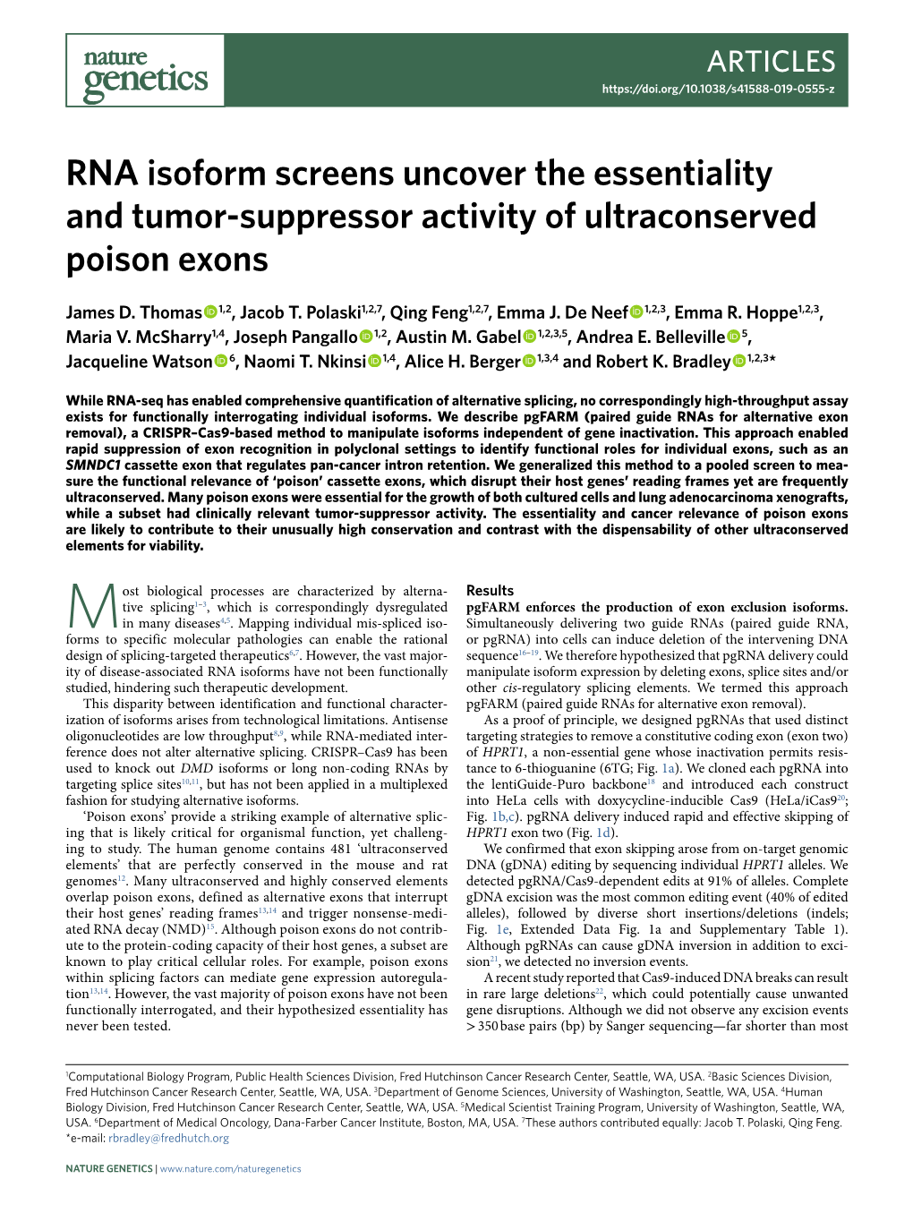 RNA Isoform Screens Uncover the Essentiality and Tumor-Suppressor Activity of Ultraconserved Poison Exons