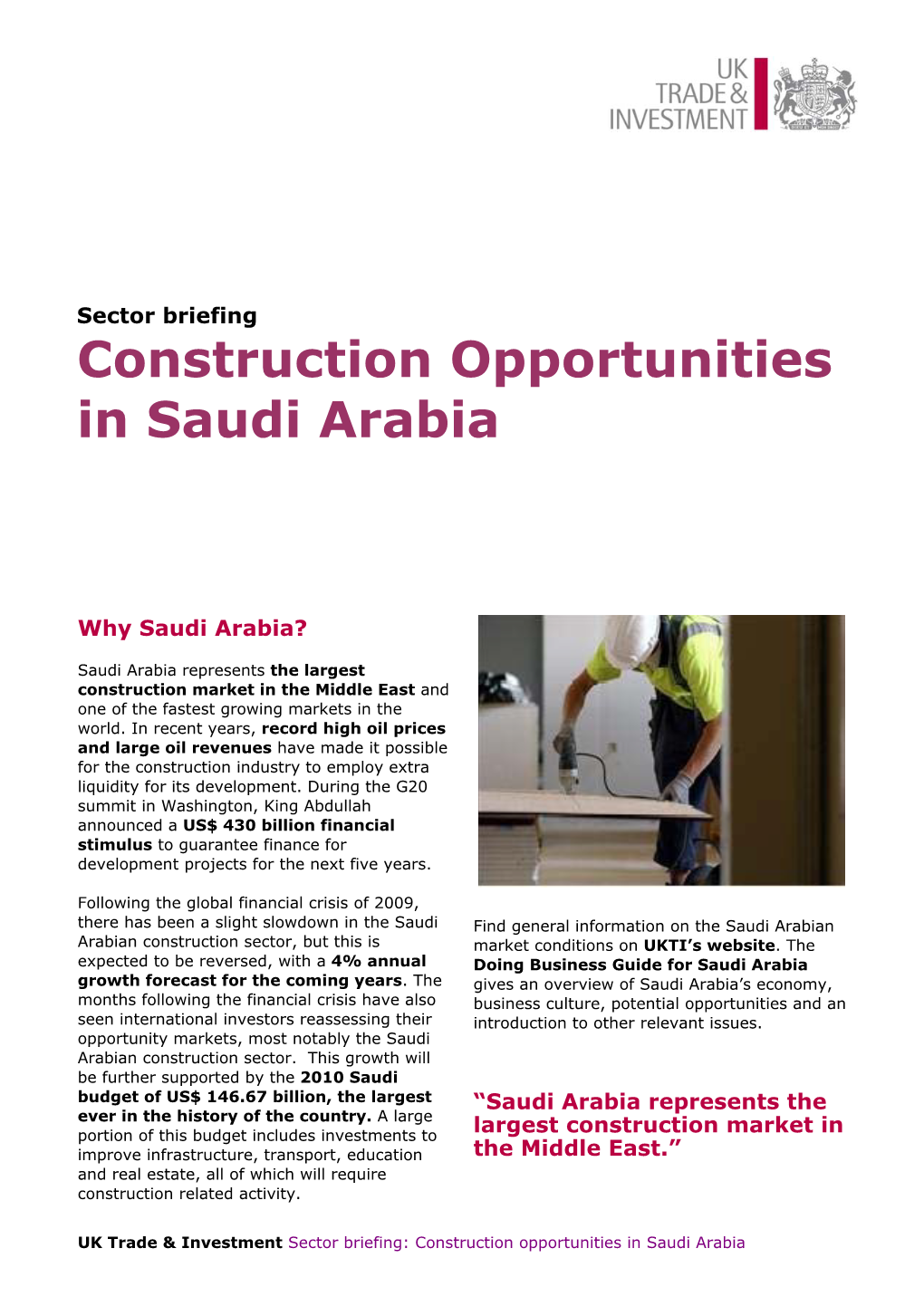 Construction Sector in Saudi Arabia Briefing