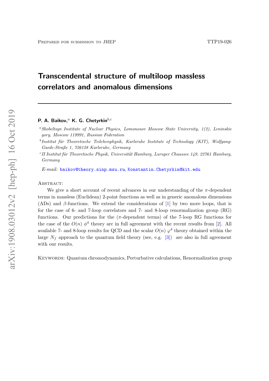 Transcendental Structure of Multiloop Massless Correlators And