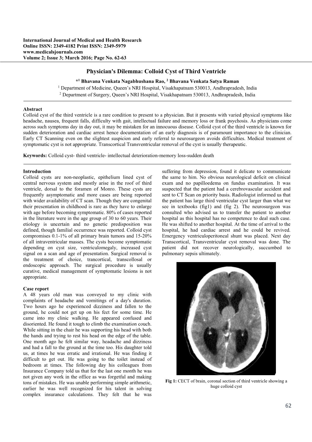 Colloid Cyst of Third Ventricle