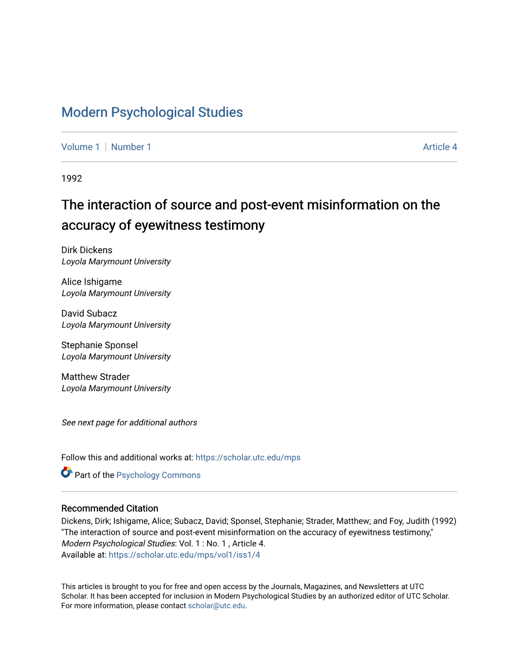 The Interaction of Source and Post-Event Misinformation on the Accuracy of Eyewitness Testimony