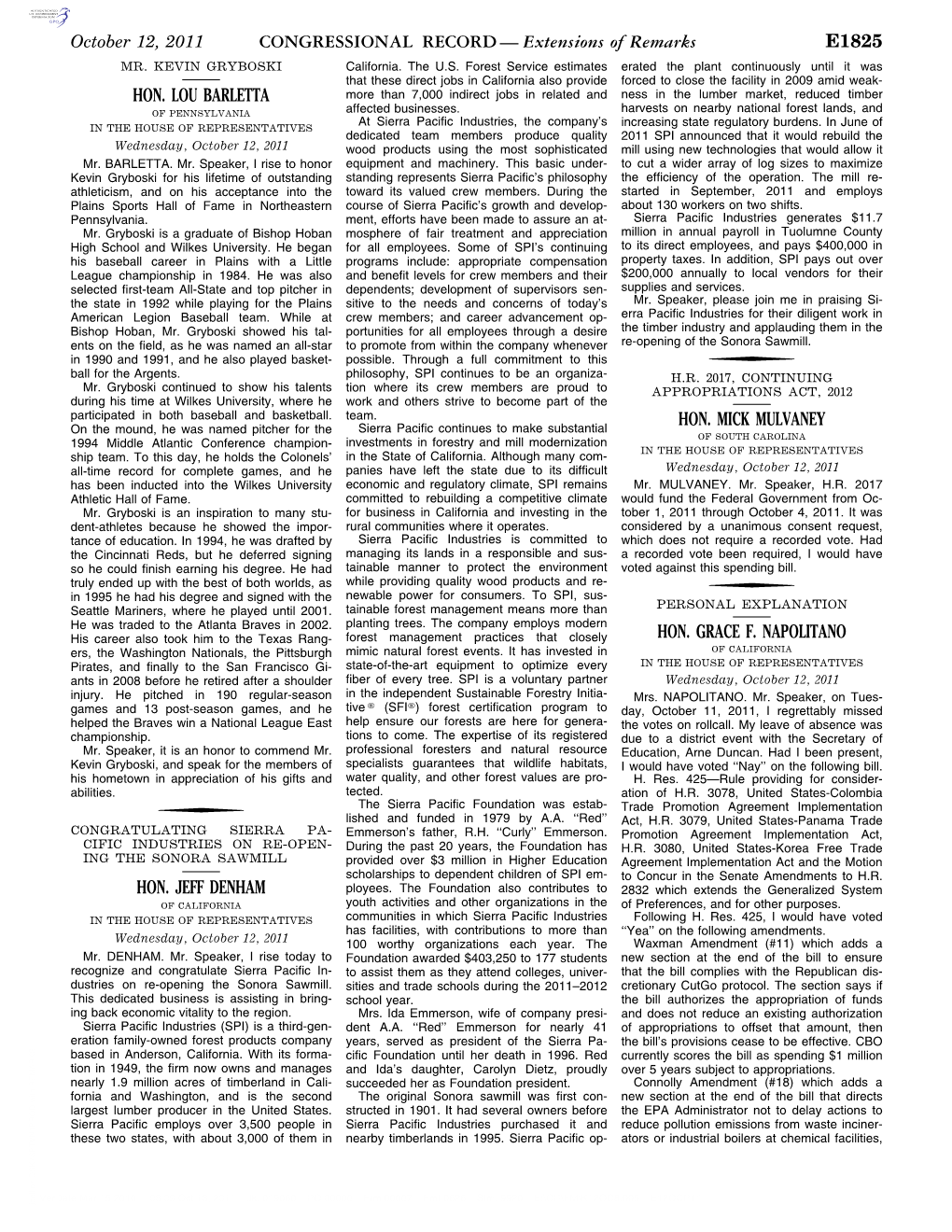 CONGRESSIONAL RECORD— Extensions of Remarks E1825 HON