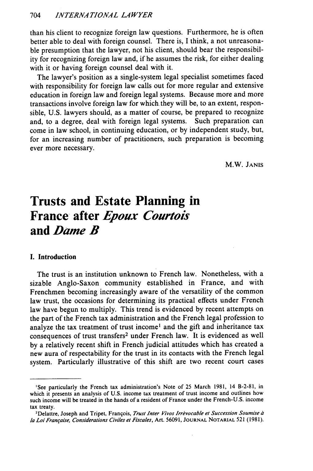 Trusts and Estate Planning in France After Epoux Courtois and Dame B