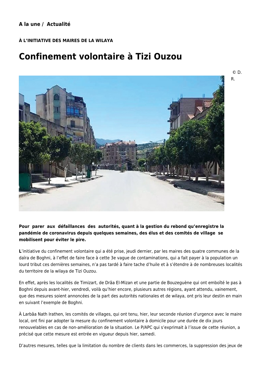 Confinement Volontaire À Tizi Ouzou