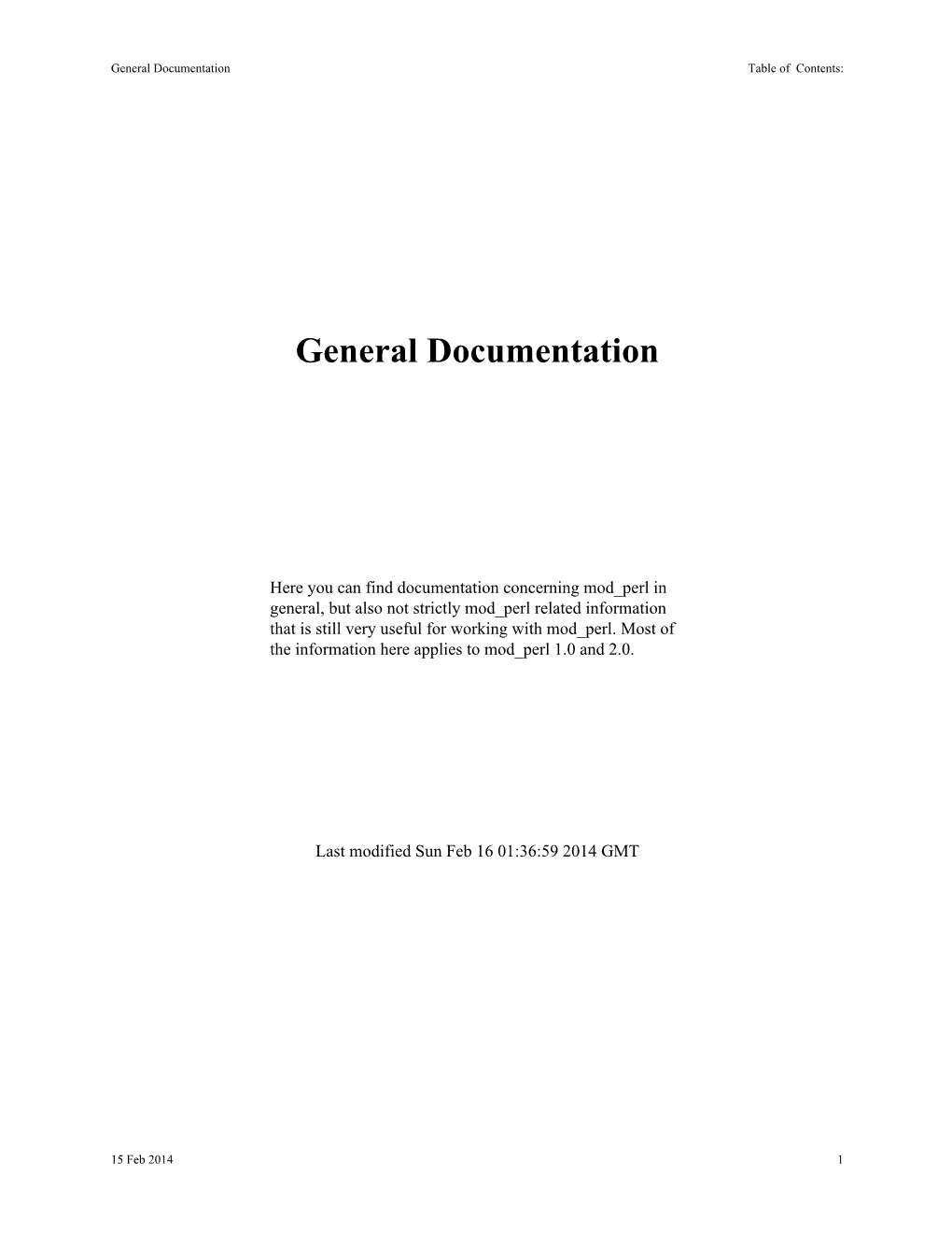 General Documentation Table of Contents