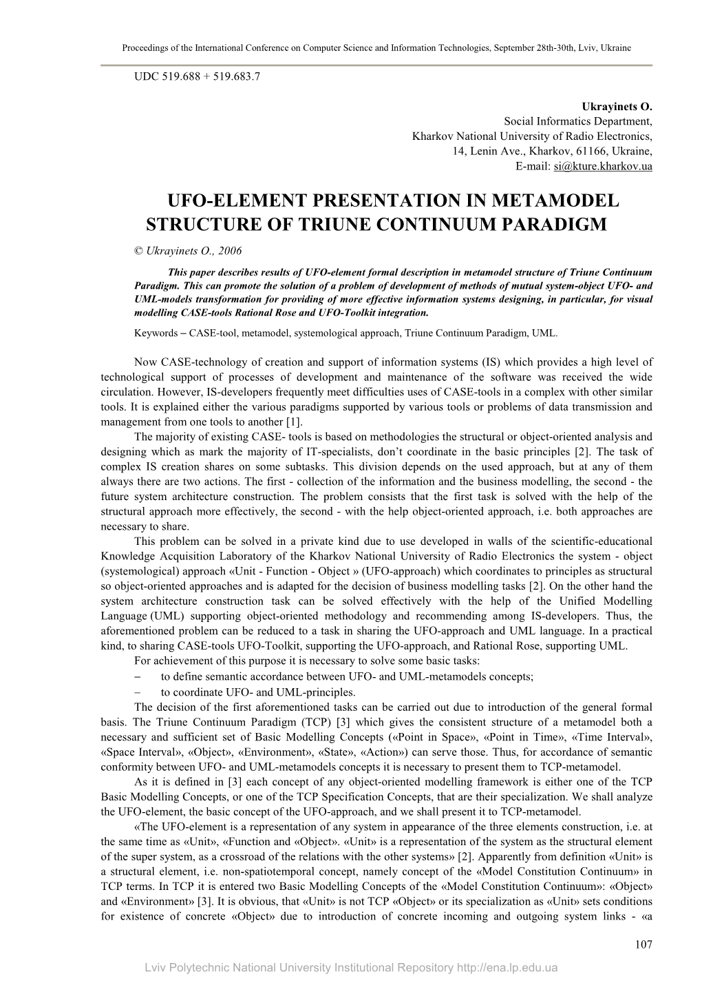 Ufo-Element Presentation in Metamodel Structure