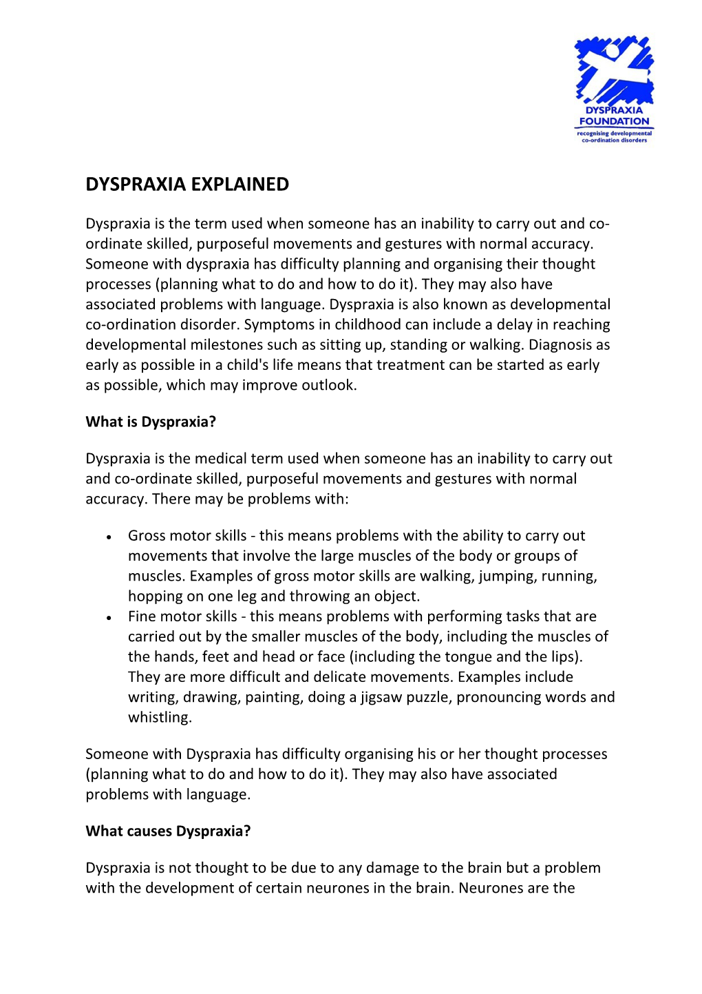 Dyspraxia Explained