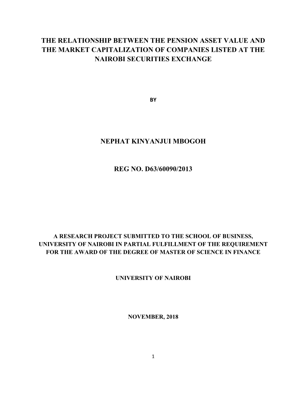 The Relationship Between the Pension Asset Value and the Market Capitalization of Companies Listed at the Nairobi Securities Exchange