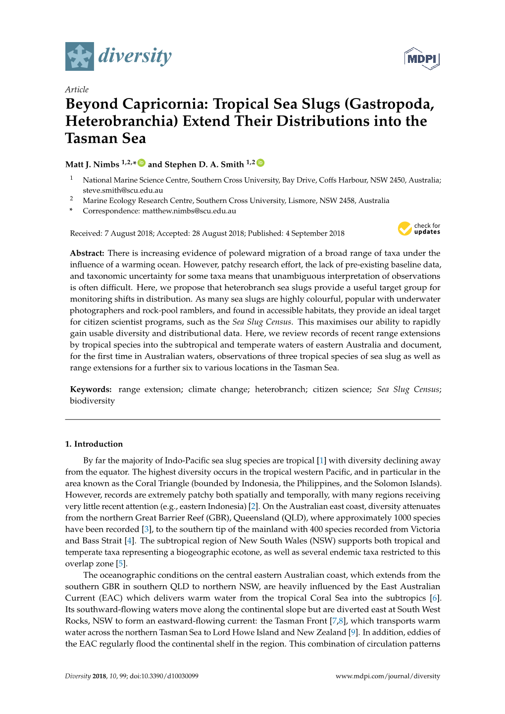 Beyond Capricornia: Tropical Sea Slugs (Gastropoda, Heterobranchia) Extend Their Distributions Into the Tasman Sea