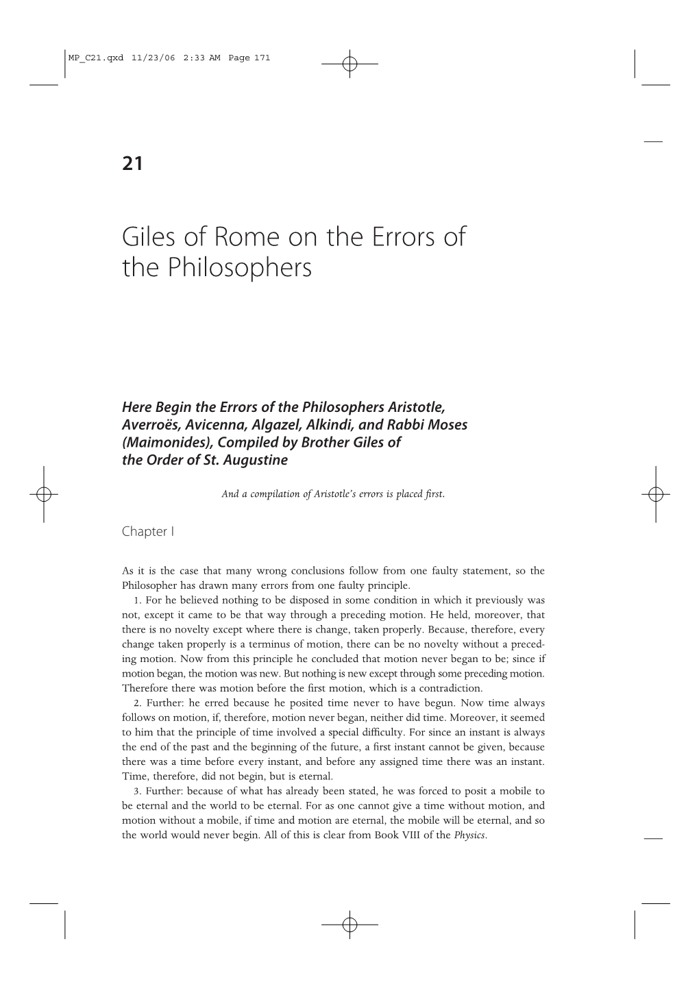 Giles of Rome on the Errors of the Philosophers