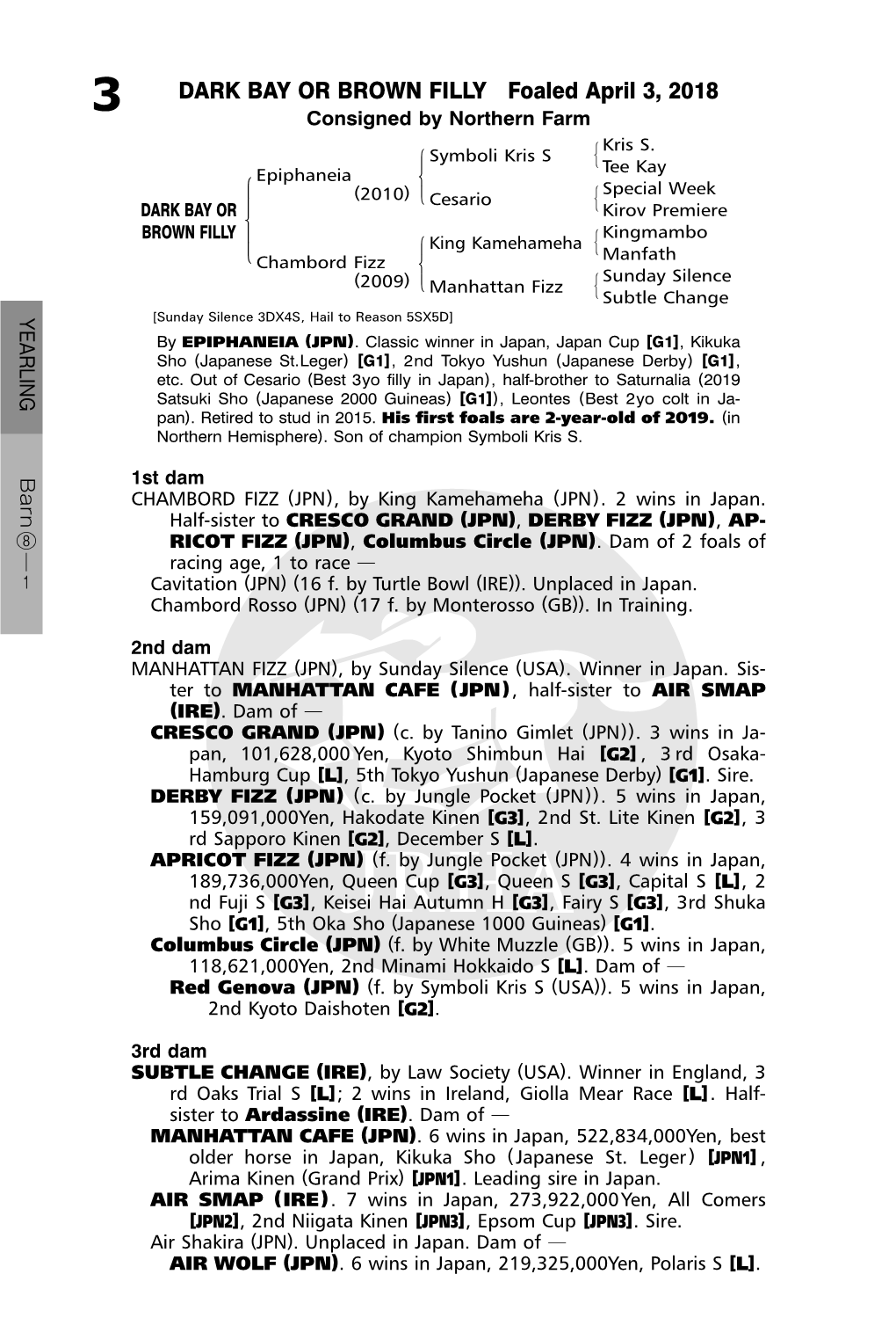 DARK BAY OR BROWN FILLY Foaled April 3, 2018 3 Consigned by Northern Farm #Kris S