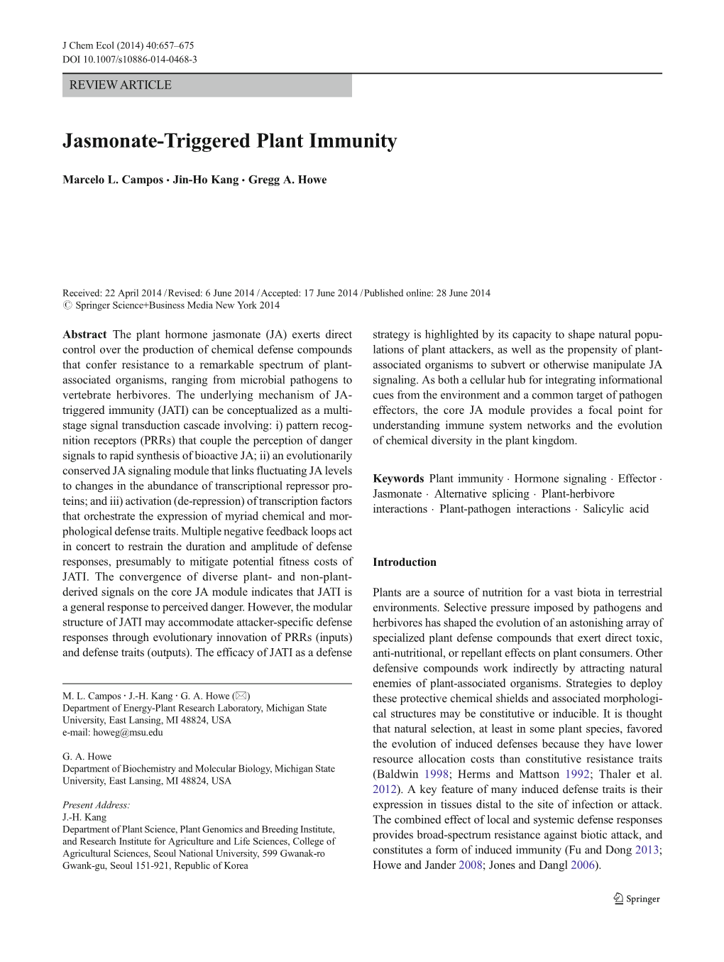 Jasmonate-Triggered Plant Immunity