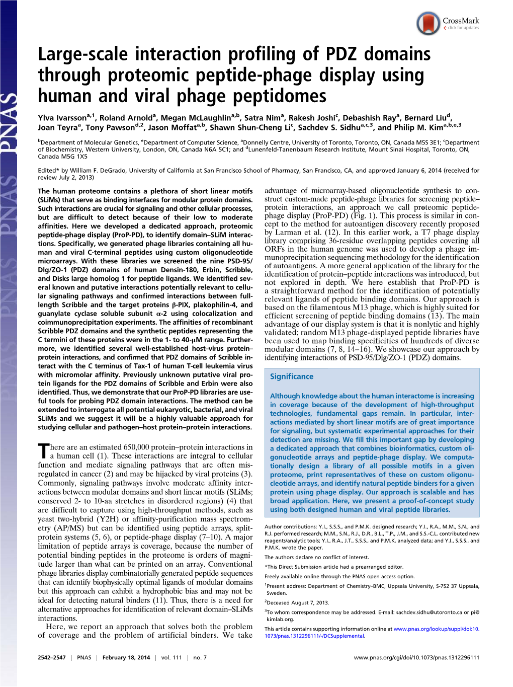 Large-Scale Interaction Profiling of PDZ Domains Through Proteomic Peptide-Phage Display Using Human and Viral Phage Peptidomes