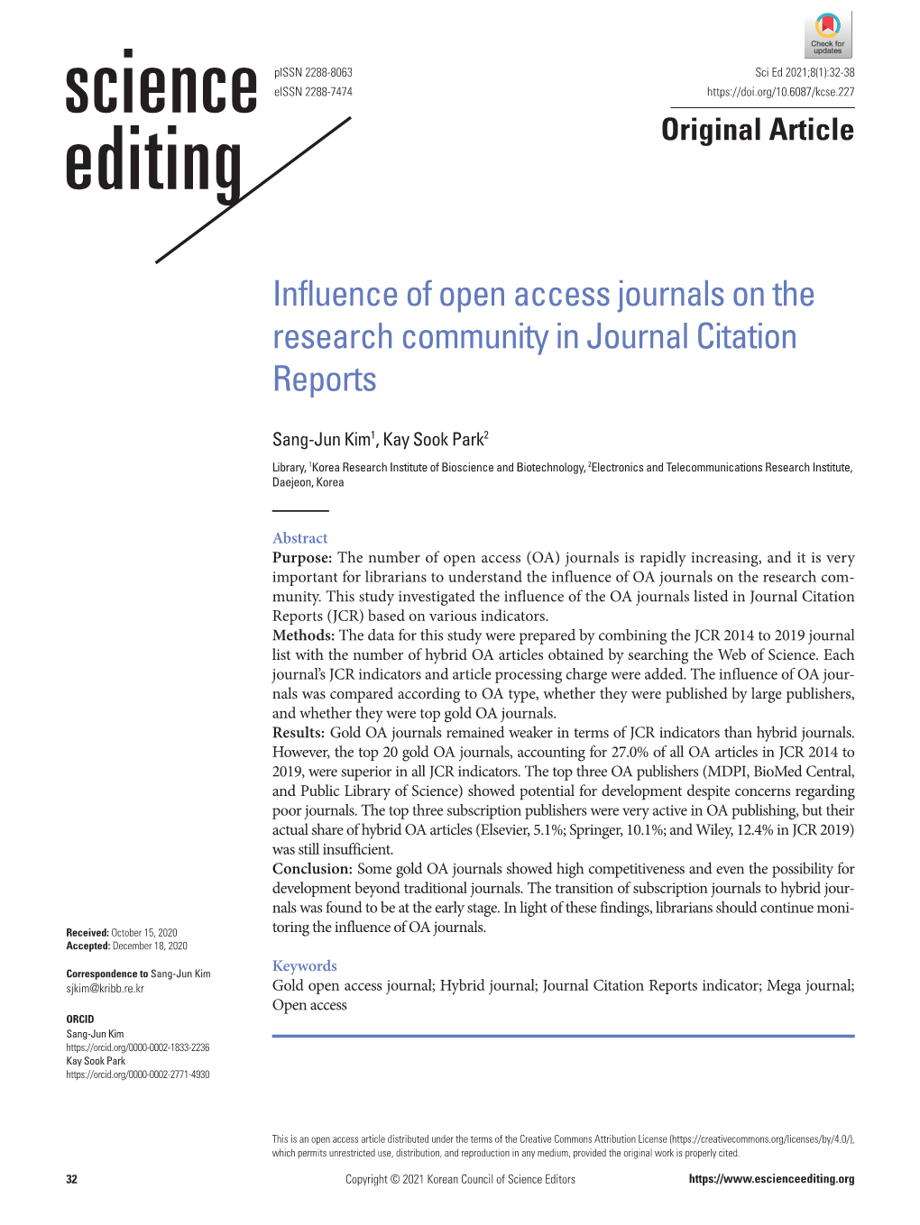 Influence of Open Access Journals on the Research Community in Journal Citation Reports