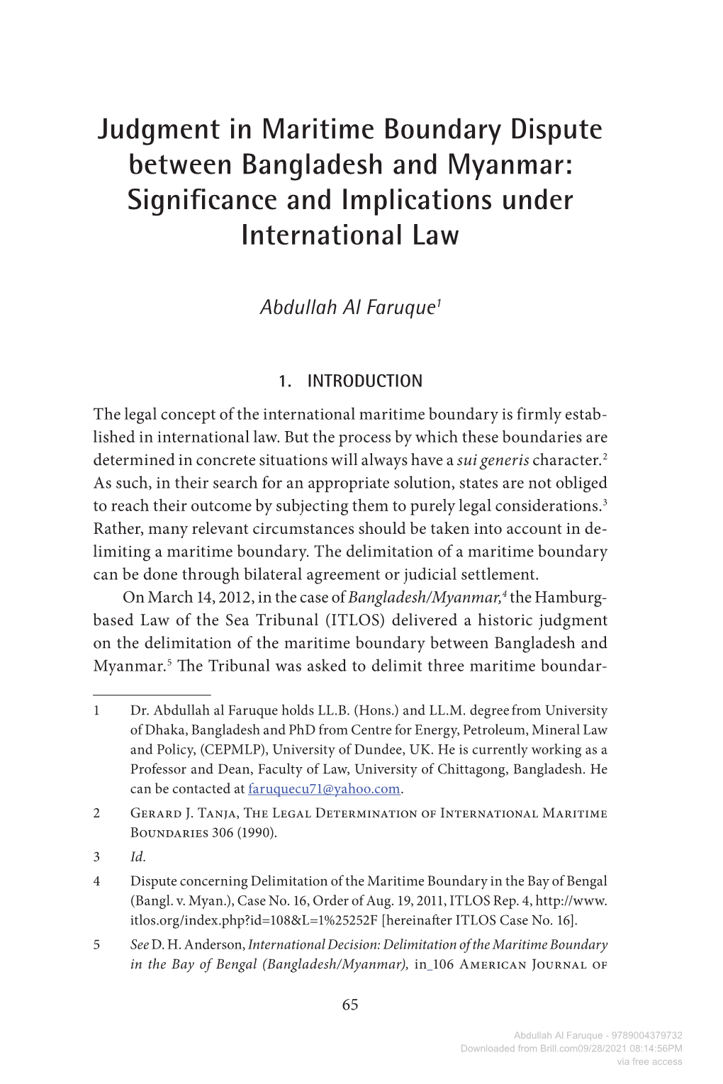 Judgment in Maritime Boundary Dispute Between Bangladesh and Myanmar: Significance and Implications Under International Law