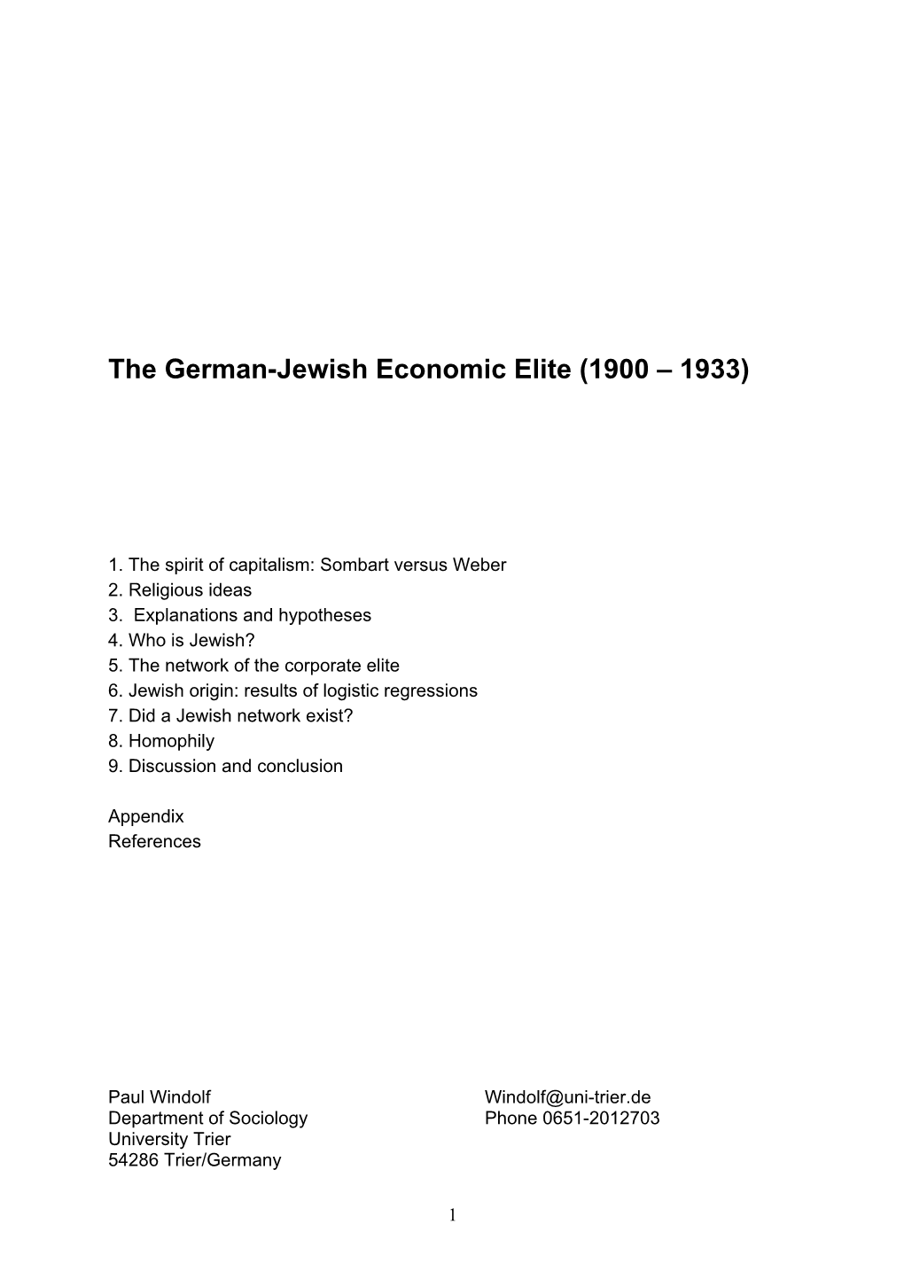 The German-Jewish Economic Elite (1900 – 1933)