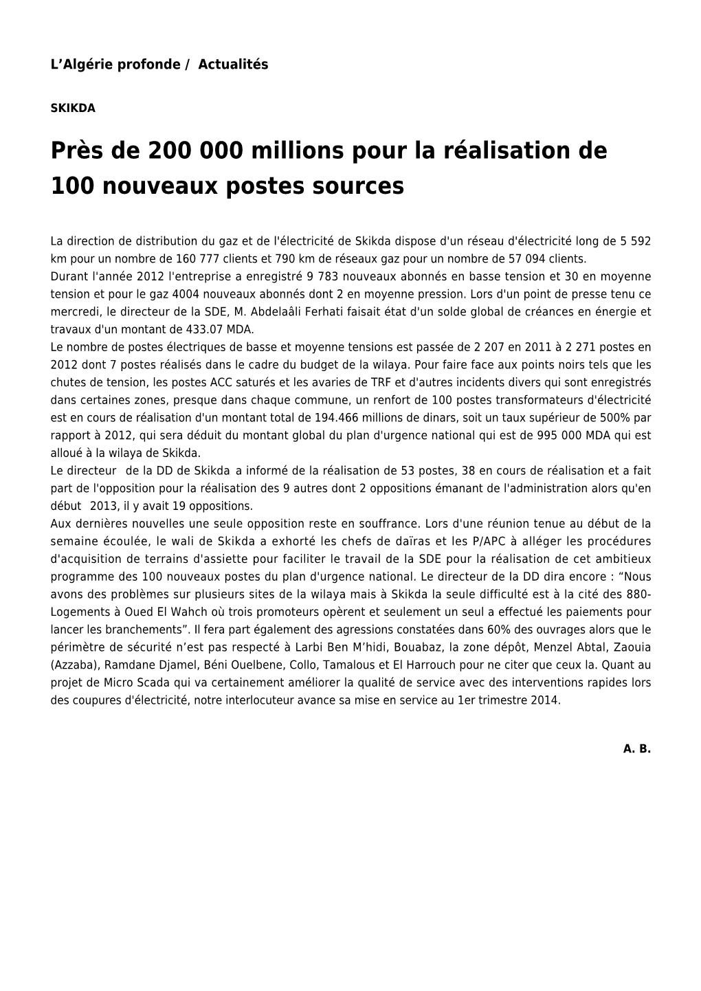 Près De 200 000 Millions Pour La Réalisation De 100 Nouveaux Postes Sources