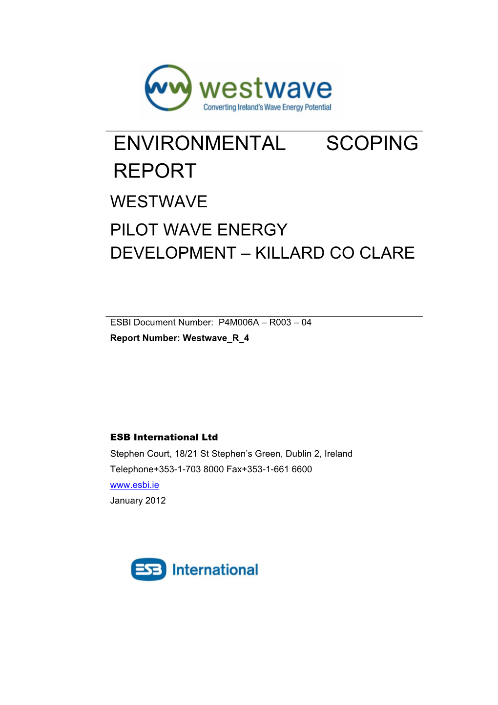 Environmental Report Westwave Pilot Wave Energy Development