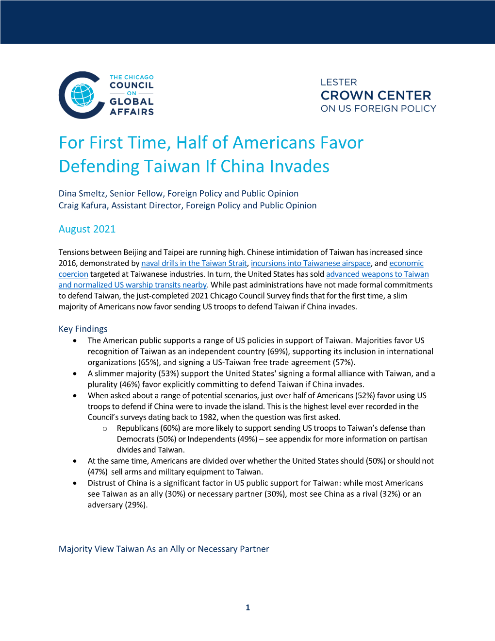 For First Time, Half of Americans Favor Defending Taiwan If China Invades