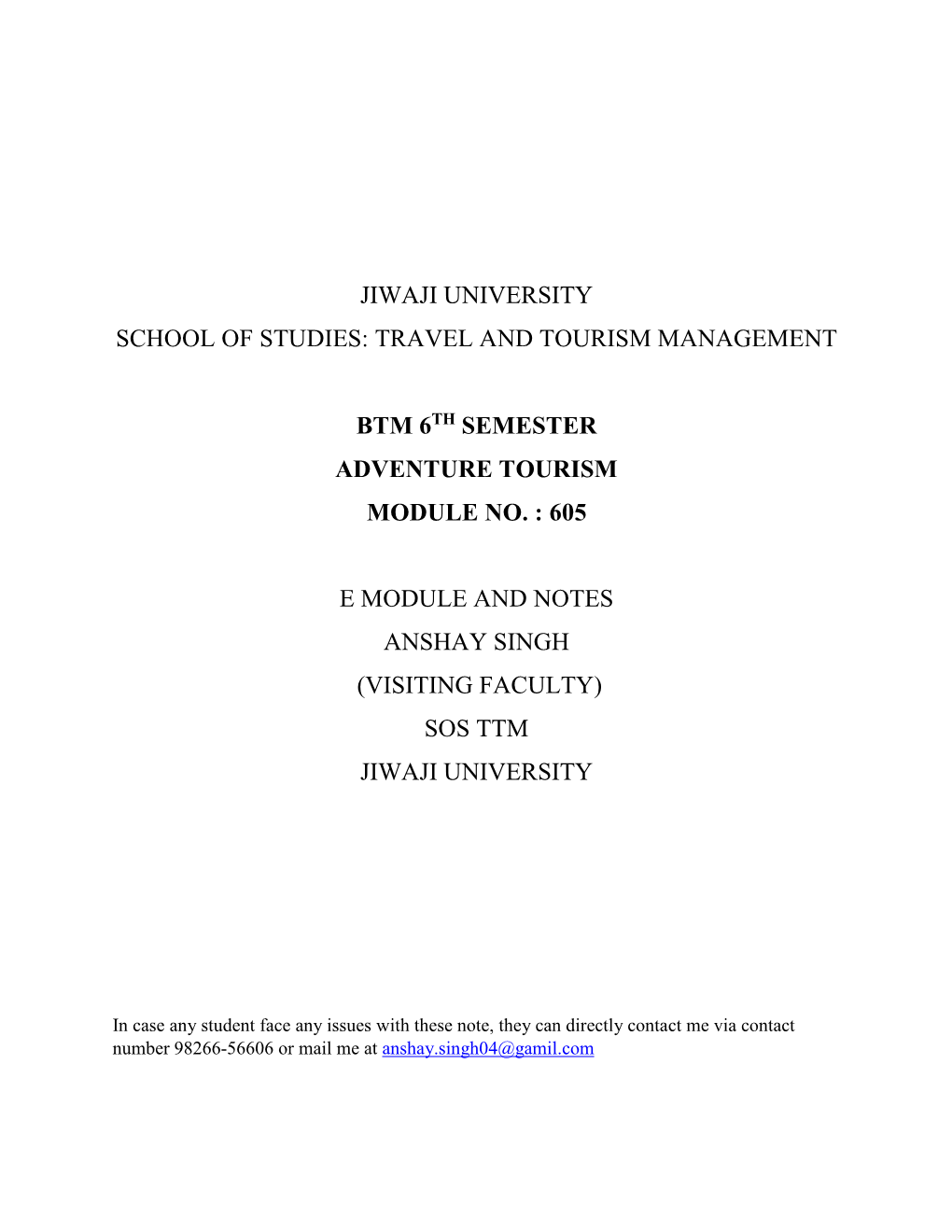 Travel and Tourism Management