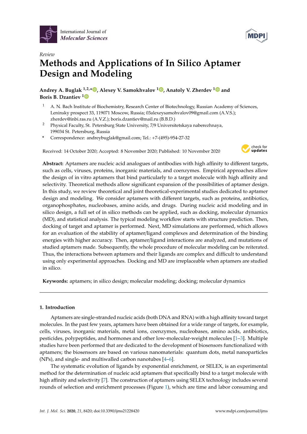 Methods and Applications of in Silico Aptamer Design and Modeling