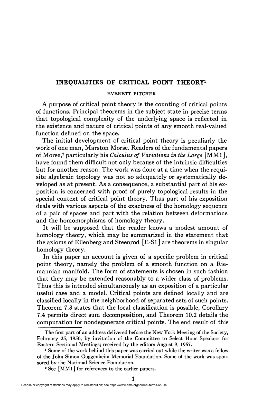 INEQUALITIES of CRITICAL POINT THEORY1 a Purpose of Critical