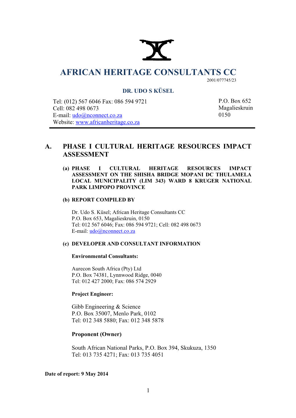 African Heritage Consultants Cc 2001/077745/23 Dr