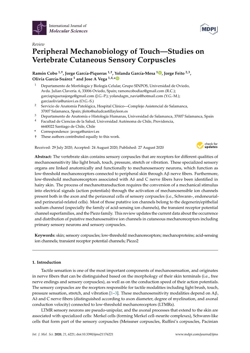 Peripheral Mechanobiology of Touch—Studies on Vertebrate Cutaneous Sensory Corpuscles