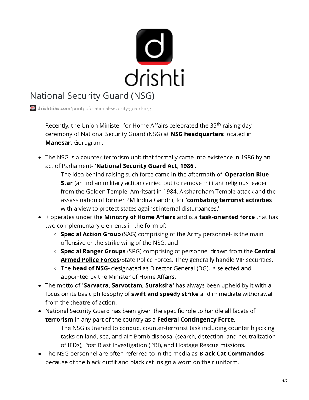 National Security Guard (NSG)